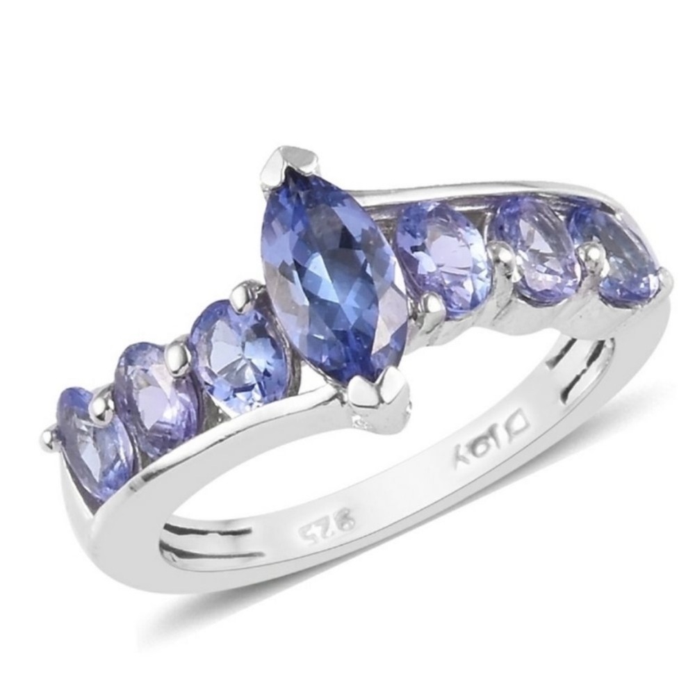 JOY | 1.50 ctw Tanzanite Ring in Platinum over 925 Sterling Silver size 6